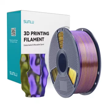 SUNLU PLA+ Silk Tri-Color Filament 1.75mm 1kg Juoda Auksinė Violetinė