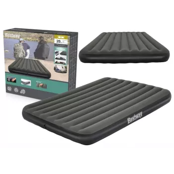 Bestway Pavillo Pripučiamas Čiužinys Queen 203x152x25 cm su Įmontuotu Pėdų Siurbliu, Flokuotu Paviršiumi, Ritės Sijos Konstrukcija, Pilka/Mėlyna