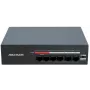 Hikvision DS-XS06-P(O-STD) 6 prievadų nevaldomas PoE+ jungiklis (4 PoE prievadai, 2 Gigabit kylantys ryšiai, 60 W biudžetas, DIN bėgelis)