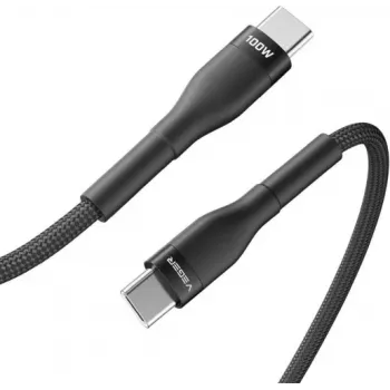 VEGER USB-C į USB-C PD 100W laidas, 1,5 m, juodas