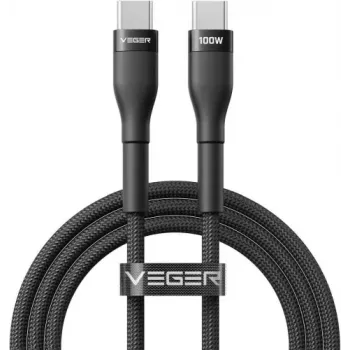 VEGER USB-C į USB-C PD 100W laidas, 1,5 m, juodas