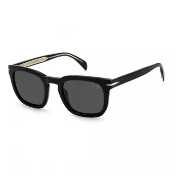 DAVID BECKHAM DB-7076-S-807 Vyrų Akiniai nuo Saulės - Juodas Acetato Rėmas, Pilki Polikarbonato Lęšiai, UV400 Apsauga, 50 mm Lęšio Plotis