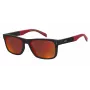 LEVI'S LV-5059-S-BLX Vyrų stačiakampiai akiniai nuo saulės - juodas acetatinis rėmelis su pilkais polikarbonato lęšiais - 55/17/145 mm