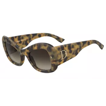 DSQUARED2 Moteriški Akiniai Nuo Saulės D2-0137-S-C9B Havana Acetate Square Frame Brown Gradient Lens 54mm