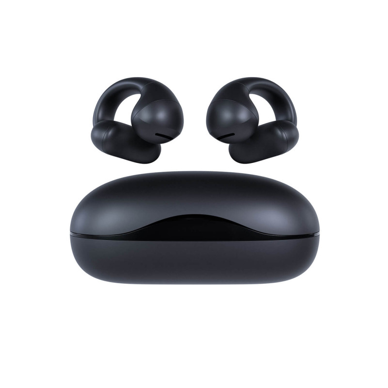 Happy Plugs Clip belaidės ausinės su atviru dizainu ir užsegimu (Juodos)