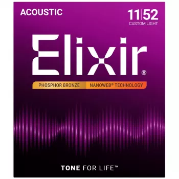 Elixir Strings 16027 Phosphor Bronze Custom Light NANOWEB akustinės gitaros stygos (11-52)