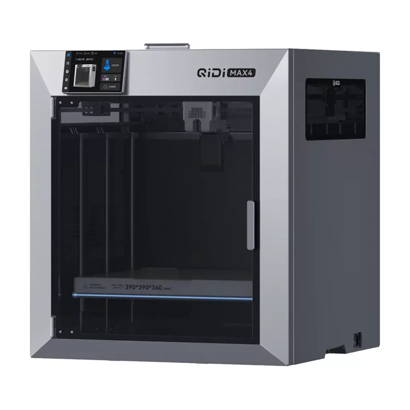 QIDI Max 4 3D spausdintuvas – didelio formato FDM spausdintuvas su 300 mm³ darbo erdve, CoreXY, Klipper programine įranga, tiesiogine pavara, automatiniu niveliavimu, uždara kamera, Wi-Fi ir Ethernet