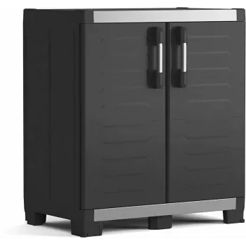 KETER GARAGE CABINET XL IT - Sunkiasvorė Dervinė Spinta su 4 Reguliuojamomis Lentynomis, Užrakinamomis Dvigubomis Durimis, Pilka/Juoda