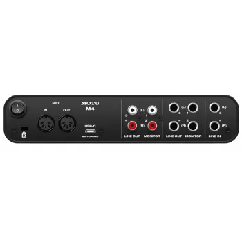 MOTU M4 USB-C garso sąsaja – 4x4, 24 bitų / 192 kHz, 2 mikrofoniniai stiprintuvai, MIDI I/O