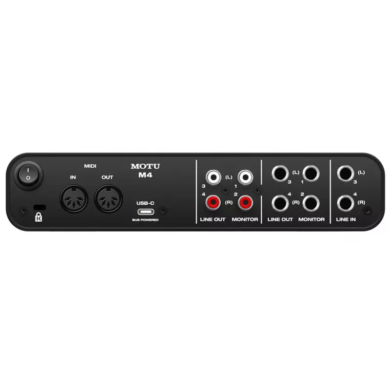 MOTU M4 USB-C garso sąsaja – 4x4, 24 bitų / 192 kHz, 2 mikrofoniniai stiprintuvai, MIDI I/O