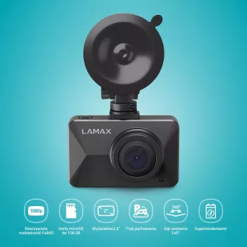 LAMAX T3 Dashcam Full HD 1080p 140° Wide Angle su G-Sensor ir Parkavimo režimu
