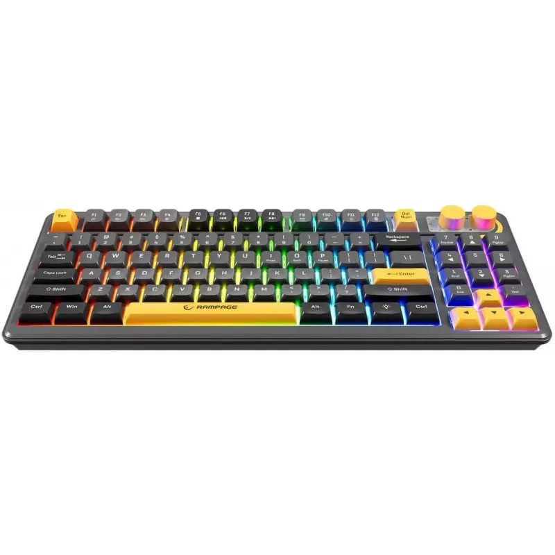 Rampage CYCLONE KNOB RGB 90% mechaninė klaviatūra, Outemu Blue jungikliai, juoda