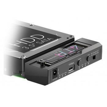 IcyBox IB-2911MSCL-CU31 dokavimo ir klonavimo stotelė M.2 NVMe ir 2,5/3,5 colio SATA HDD/SSD