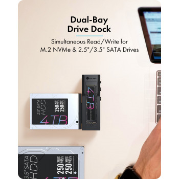 IcyBox IB-2911MSCL-CU31 dokavimo ir klonavimo stotelė M.2 NVMe ir 2,5/3,5 colio SATA HDD/SSD