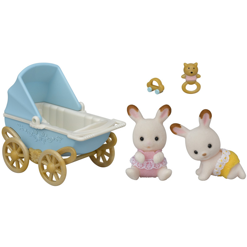 EPOCH Sylvanian Families Šokoladiniai Triušiukai Dvyniai su Vežimėliu