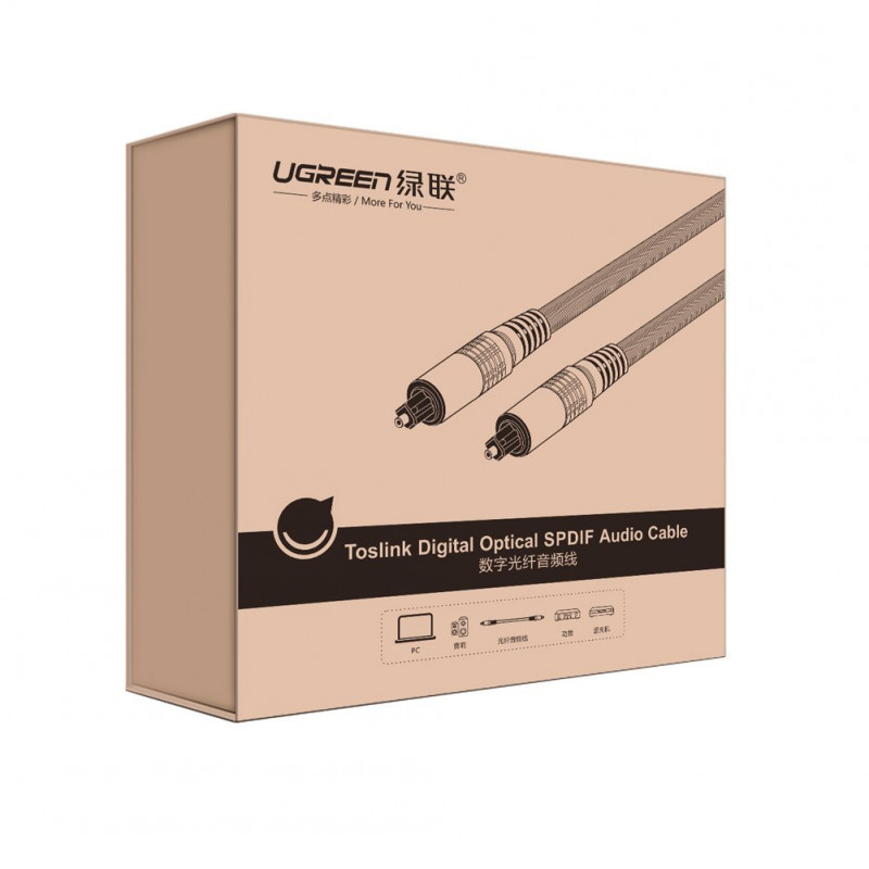UGREEN Toslink skaitmeninis optinis garso kabelis, pintas aliuminis, 1m pilkas