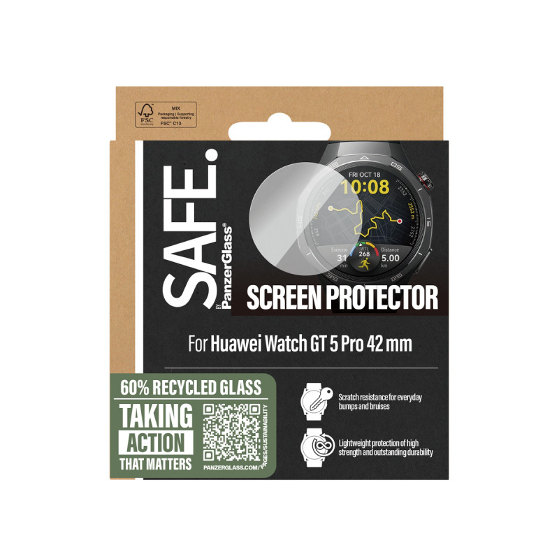 PanzerGlass SAFE grūdinto stiklo ekrano apsauga, skirta Huawei Watch GT 5 Pro 42mm