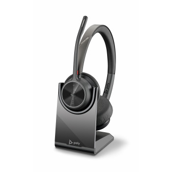 Plantronics Voyager 4320 UC belaidė Bluetooth ausinė su įkrovimo stoveliu, USB-A adapteriu, sertifikuota Microsoft Teams, juoda