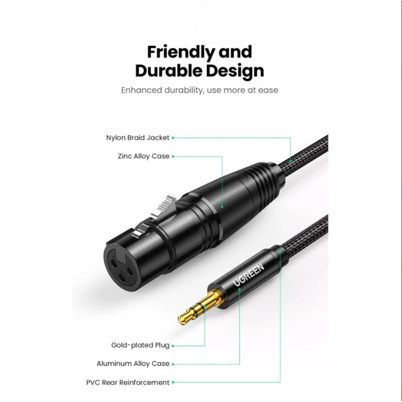 UGREEN AV182 XLR vyriškas į 3,5 mm TRS vyrišką garso kabelis 1 m juodas