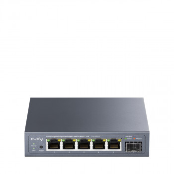 CUDY GS105ES1 5 prievadų Gigabit lengvai valdomas komutatorius su 1 SFP, 4 RJ45, VLAN, QoS, skirtas stalui