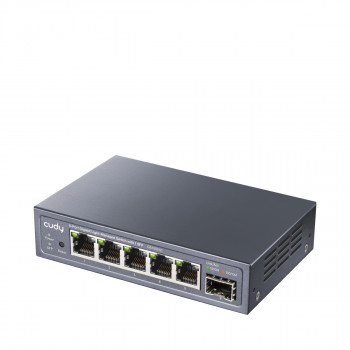 CUDY GS105ES1 5 prievadų Gigabit lengvai valdomas komutatorius su 1 SFP, 4 RJ45, VLAN, QoS, skirtas stalui