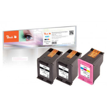 Peach PI300-563 suderinamas rašalo kasetės rinkinys 3 vnt. juoda, žydra, rausvai raudona, geltona, skirta HP DeskJet 1000 1010 1050 1050A 1055 1510 ir kt.