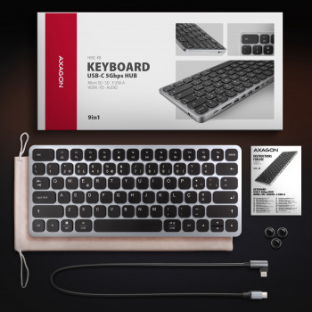 AXAGON HMC-KB-PT USB-C 5Gbps klaviatūra (PT) 9-in-1 šakotuvas