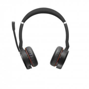 Jabra Evolve 75 MS Stereo belaidės ausinės su aktyviu triukšmo slopinimu, Microsoft Teams sertifikuotos, dvigubas Bluetooth, Busylight, ant ausų, juodos