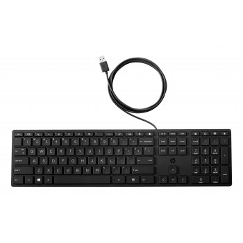 HP Desktop 320K Laidinė USB klaviatūra - Belgijos AZERTY išdėstymas, juoda, viso dydžio su skaičių klaviatūra, atspari išsiliejimui, skirta thin client ir staliniams kompiuteriams (9SR37AA#AC0)