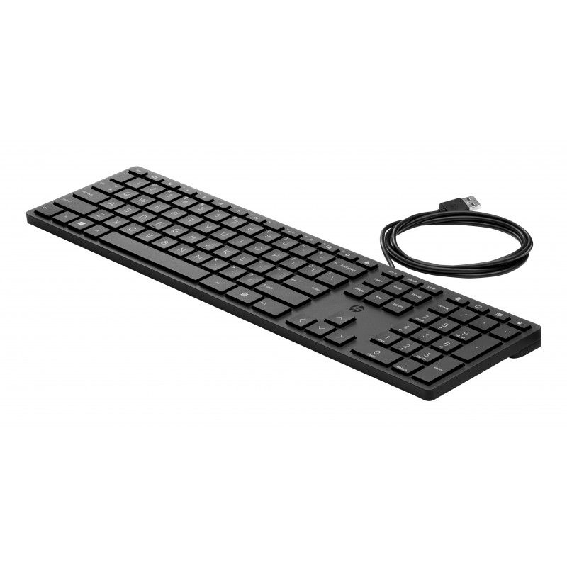 HP Desktop 320K Laidinė USB klaviatūra - Belgijos AZERTY išdėstymas, juoda, viso dydžio su skaičių klaviatūra, atspari išsiliejimui, skirta thin client ir staliniams kompiuteriams (9SR37AA#AC0)