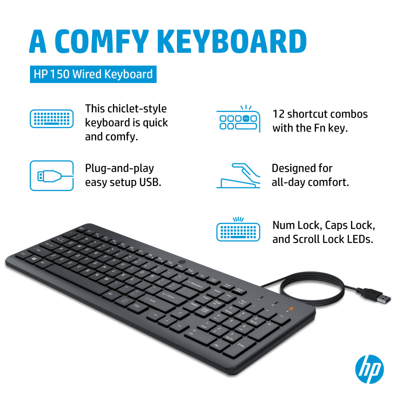 HP 150 laidinė klaviatūra arabiška QWERTY išdėstymas, juoda 664R5AA#ABV