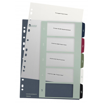 Leitz Register 1235 Style DIN A4 1-5 polipropileno daugiaspalviai 5 itin platūs skirtukai, spausdinami kompiuteriu 1235-00-00