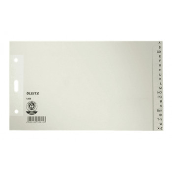 Leitz Manila Board A-Z registro skirtukai, A5 gulsčio formato, 20 dalių, pilki, 100 gsm, 80 mm perforacija su sustiprintomis skylėmis (1206-00-85)