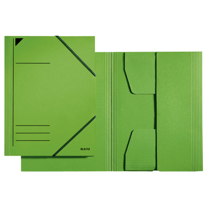 LEITZ Eckspannermappe DIN A4, kartoninė 320 g/m², žalia iš Colorspan kartono, 3 pilnai priklijuoti atvartai kampuose (3981-00-55)