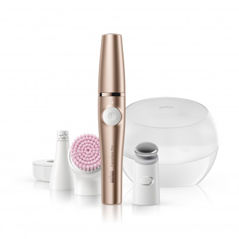 Braun FaceSpa Pro 921 3-in-1 veido epiliatorius, valymo šepetėlis ir tonizuojantis prietaisas, bronzinis-baltas