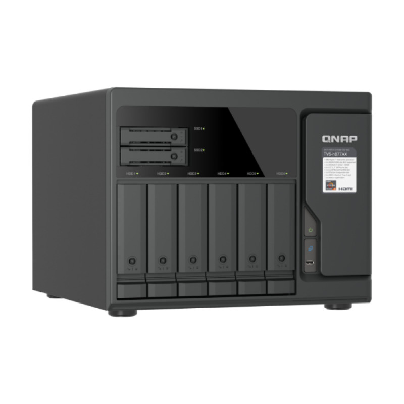 QNAP TVS-H877AX-R5-16G 8 skyrių QuTS hero NAS, AMD Ryzen V1500B, 16GB RAM, 2x2.5GbE, 2U Rackmount
