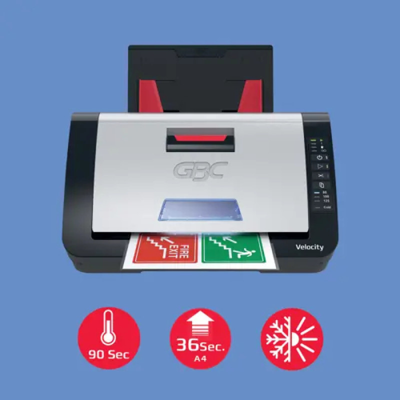 GBC Velocity A4 laminatorius su 10 kišenėmis, karštoji laminacija, 2 ritinėliai, apsauga nuo užstrigimo, juodas 4410076