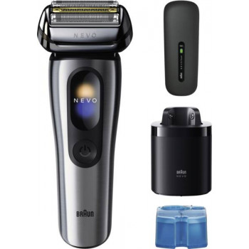 Braun NEVO 17000cc elektrinė skutimosi mašinėlė su Clean&Charge stotimi, 5 režimai, 360° galvutė, chromo/sidabro spalvos 349659