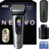 Braun NEVO 17000cc elektrinė skutimosi mašinėlė su Clean&Charge stotimi, 5 režimai, 360° galvutė, chromo/sidabro spalvos 349659