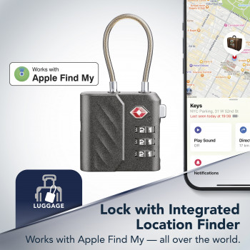 Cellularline TRACY LOCK išmanusis spyninis užraktas su Bluetooth sekikliu per Apple Find My, juodas 61302