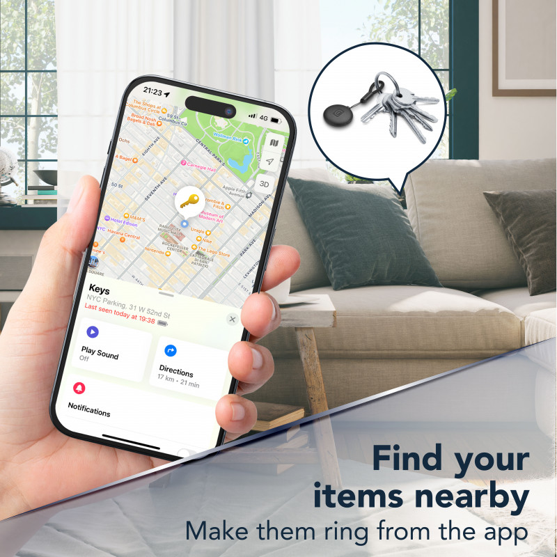 Cellularline TRACY TAG Bluetooth sekiklis, skirtas Apple Find My, juodas 60994