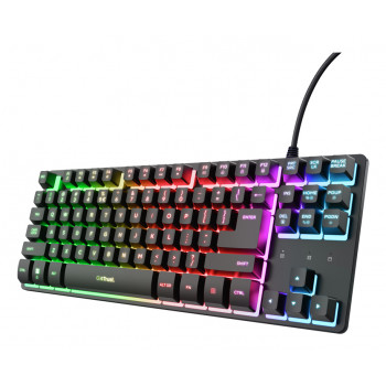 Trust Gaming GXT833 THADO TKL žaidimų klaviatūra – be skaitmenų bloko, metalinis viršutinis dangtelis, daugiaspalvis LED apšvietimas, membraninė, laidinė USB