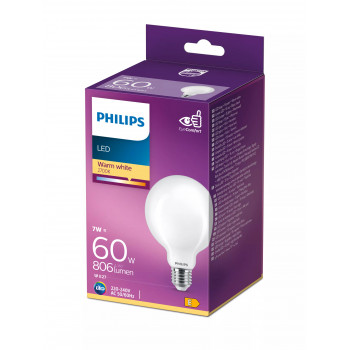 Philips LED Classic 60W G93 E27 šiltai balta matinė nepritemdoma rutulinė lemputė