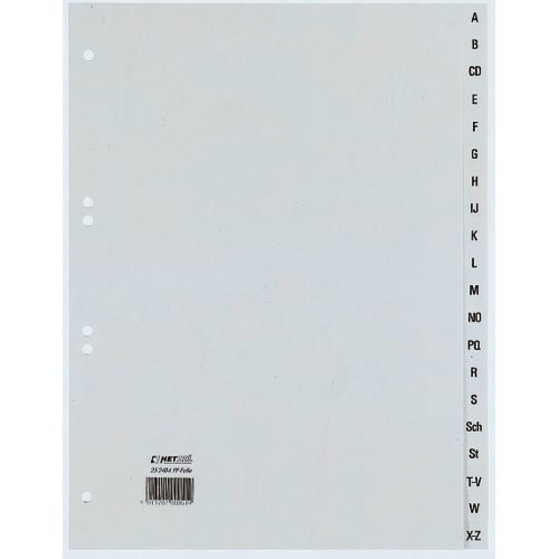 REXEL HETZEL A4 A-Z skyriklis su 20 kortelėmis, polipropilenas, pilkas, 80-80-80 mm perforacija 25240481