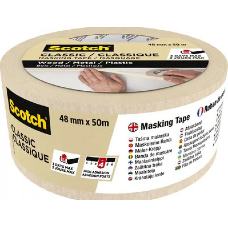 3M Classic 2000 dažytojo maskavimo juosta, smėlio spalvos, 48 mm x 50 m, PEFC sertifikuota (CLASSIC-4850 PEFC)