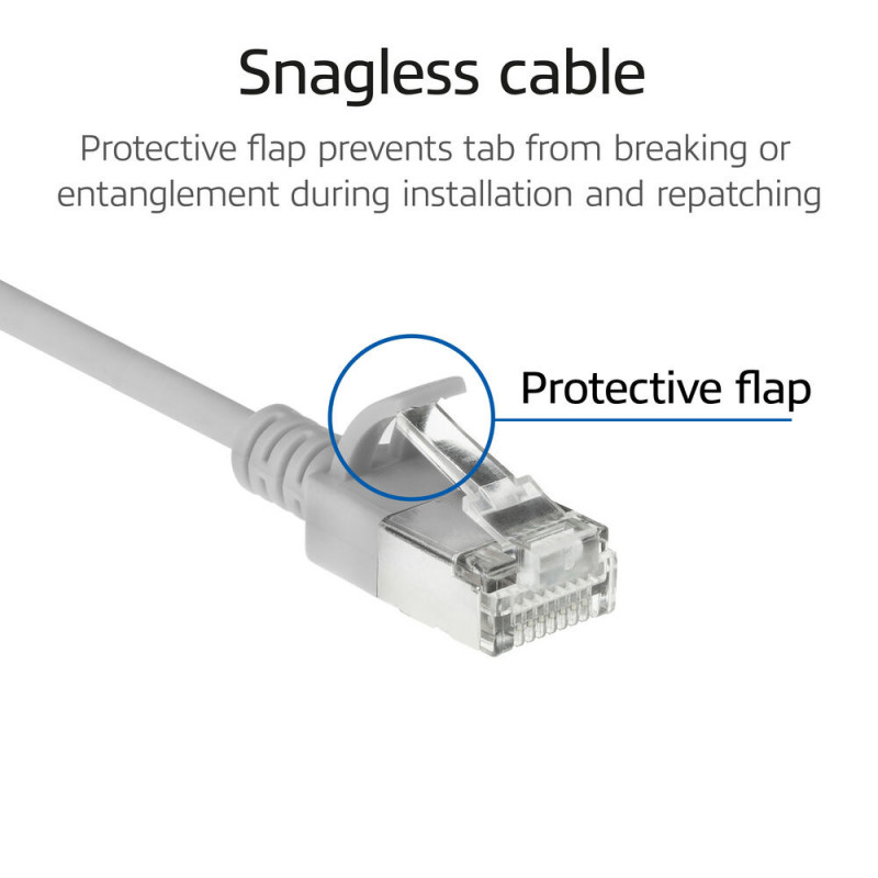 ACT pilkas 0,25 m LSZH S/FTP CAT6A slimline tinklo kabelis su RJ45 jungtimis ir snagless apsauga (DB7052)