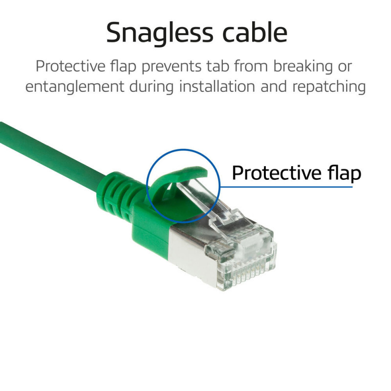 ACT Green 10 m LSZH S/FTP CAT6A Slimline tinklo kabelis su RJ45 jungtimis (DB7710)