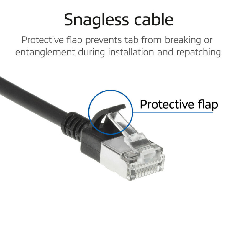ACT Black 1,5 m LSZH S/FTP CAT6A Slimline Snagless tinklo kabelis su RJ45 jungtimis (DB7951)