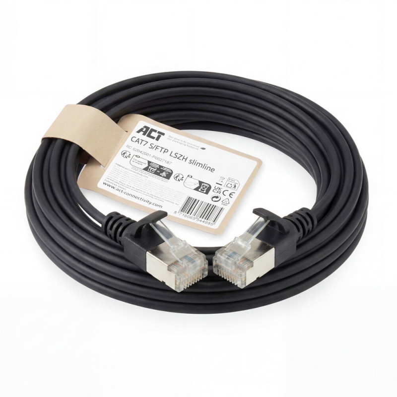 ACT juodas 7m LSZH S/FTP CAT7 Slimline tinklo kabelis su RJ45 jungtimis (DF7907)
