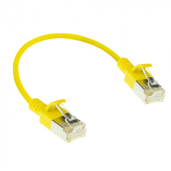 ACT DC7830 geltonas 0,15 m LSZH U/FTP CAT6A datacenter slimline tinklo kabelis su snagless RJ45